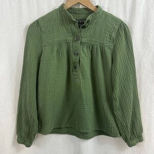 J. Crew Olive Green Textured Button-Front Long Sleeve Top
